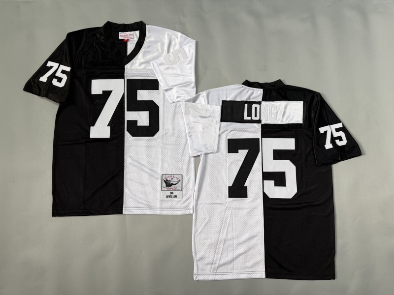 Men 2025 Nike Oakland Raiders #75 Long black white Throwback Limited NFL Jersey style 001